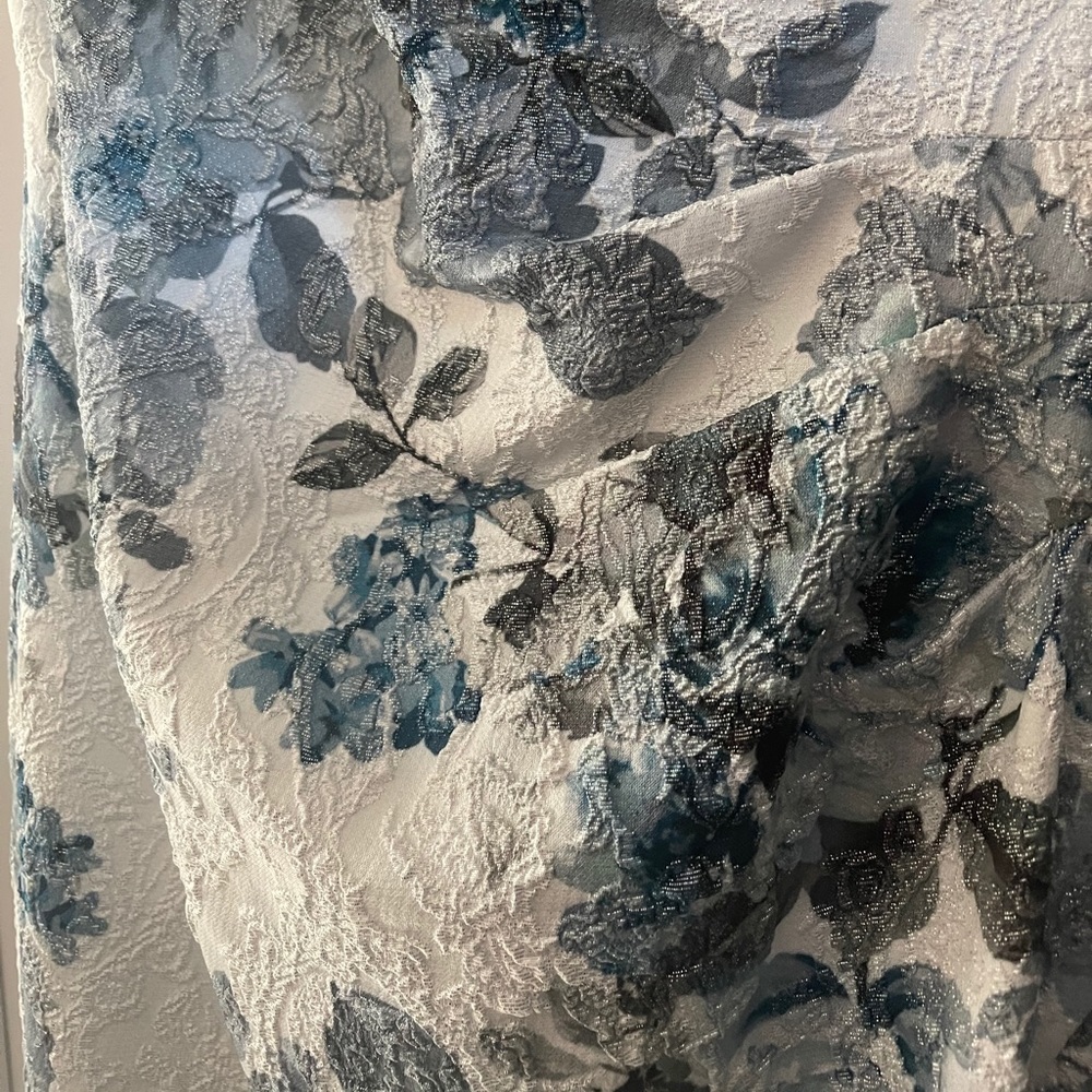 Adrianna Papell Blue and Silver Floral Brocade Wedding Dress - Picture 4 of 5